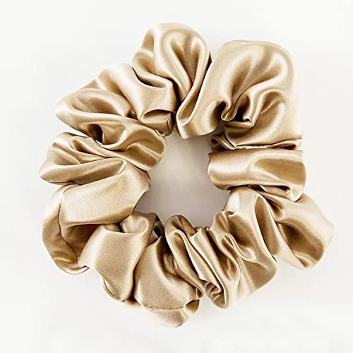 Waterlily 100% Mulberry Silk Scrunchie 19momme Charmeuse Hair Ties Scrunchies for Women Girls Soft Natural Care (Caramel)