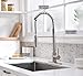 Moone Commercial Modern Single Handle Spring High Arc Brushed Nickel Kitchen Faucet, Pull Out Sprayer Kitchen Faucets Pull Down Spray Brass and Stainless Steel Kitchen Sink Faucet with Deck Plate