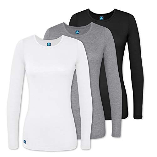 Adar 3 Pack Women's Comfort Long Sleeve T-Shirt/Underscrub Tee - 2903 - Black/Dark Marl Gray/White - XL
