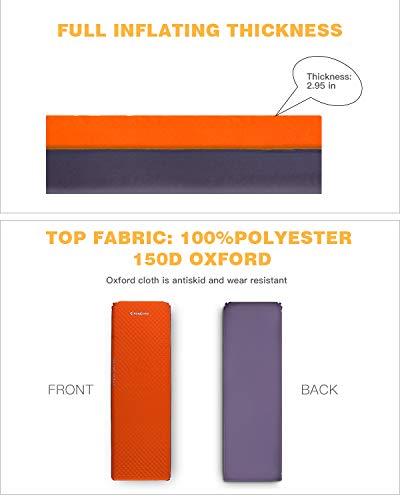 KingCamp Camping Sleeping Foam Mattress - Deluxe Single Self Inflating 3 inches Thick Pad with Carry Bag, Suitable for Family Outdoor Activities(Orange-Deluxe Single)