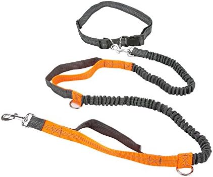 DoggieKit Hands-Free Bungee Dog Leash &amp; Adjustable No-Pull Waist Belt for Running, Walking &amp; Jogging with Pets (Orange)