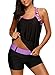 Dearlove Women's Blouson Floral T-Back Push Up Tankini Top S-XXXL