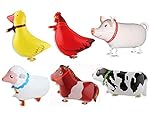Pack of 6 Walking Animal Balloons Farm Animal Balloon Birthday Party BBQ Party Décor(Pony,Duck,Rooster,Cow,Pig,Sheep)