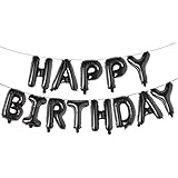 Happy Birthday Balloons, Aluminum Foil Banner Balloons for Birthday Party Decorations and Supplies (Black)