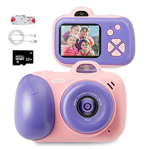 beiens Digital Video Camera for Kids, 24MP Selfie Dual Cameras, 32G SD Card, 1080P 2.0 inch HD IPS Screen, USB Charge, Best Birthday Gifts Kids Camera Toys for Girls and Boys (Pink)