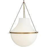 Hinkley Collins Large Pendant, Cased Opal Teardrop Shade, Hand-Blown Glass, Heritage Brass Finish