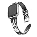 bayite Leather Bands Compatible with Fitbit Versa/Versa 2, Slim Wristband with Ventilated Hole Replacement Accessories Strap Versa Women Men, Black/Gray Floral
