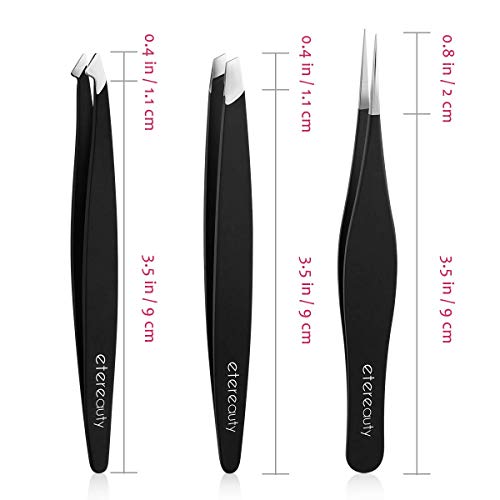 Tweezers Set - Etereauty 3 Pieces Professional Stainless Steel Slant Tip And Pointed Eyebrow Tweezers Set For Facial Hair, Ingrown Hair, Splinter