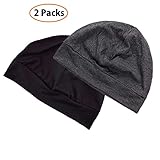 Headshion Unisex Chemo Caps, 2-Packs Cotton Stretch Beanie Hat Multifunction Skull Cap Sleep Cap for Men & Women (Black & Gray)