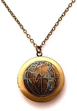 World Map Locket necklace Globe Europe Eastern hemisphere