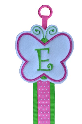 Hair Bow Holder ~Funny Girl Designs Embroidered Butterfly with Monogrammed Initial  (E)