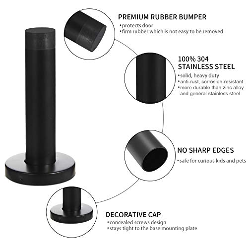 Orhemus Decorative Door Stoppers - 3.5 Inch 304 Stainless Steel Heavy Duty Door Stops with Rubber Tip Bumper for Wall and Door Protection Sound Dampening 2 Pack Matte Black - Thumbnail 4