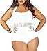 Creabygirls Womens Plus Size Print High Waist Two Piece Tassel Swimsuits(White,XX-Large)