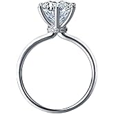 2 Carat Round Brilliant Cubic Zirconia CZ Sterling Silver 925 Wedding Engagement Ring Solitaire Wedding Promise Bands for Women Color VVS1 Clarity Classic Lab Created Diamond Eternal Ring 8#