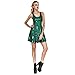 Lesubuy Green Shiny Mermaid Tail Fish Scales Women's Sleeveless Pleated Skater Dress Medium