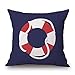 CaseBling White and Red Nautical Life Buoy Pillow Cover Throw Pillowcase 18 X 18 Square Throw Pillow Cover Cushion Blue