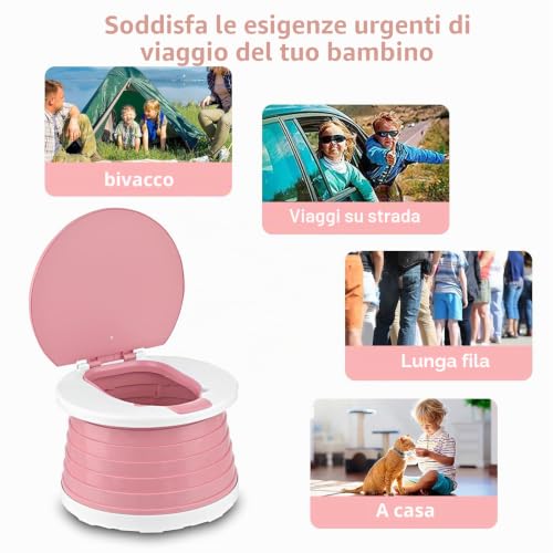Folding Toilet for Children, Travel Potty, Folding Toilet Chair, Portable Potty Seat, Indoor Outdoor Travel Potty for Baby Training with Travel Bag (Pink)