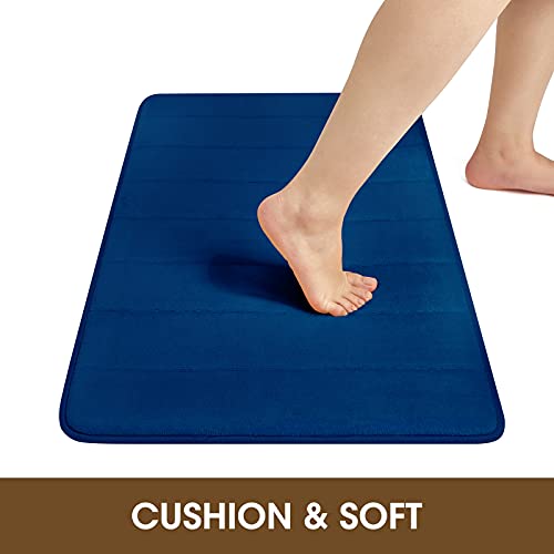 BYSURE Navy Blue Memory Foam Bathroom Rug Set 3 Piece Non Slip Extra