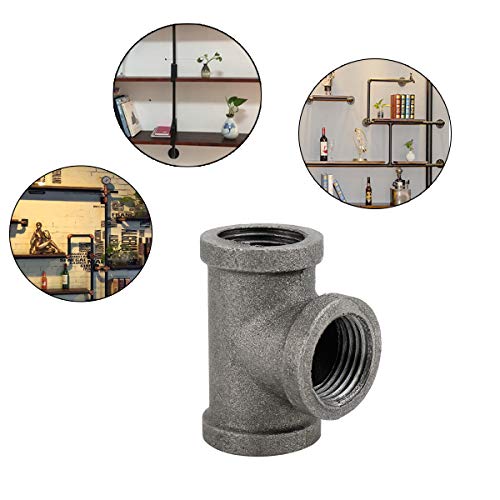 HighFree 10 Pack Iron Cast Pipe Fittings 1/2 inch Threaded Pipe Nipples Iron Industrial Piping Fittings for DIY Pipe Furniture (1/2 inch Tee)