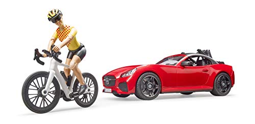 bruder 03485 - Roadster mit Rennrad, Radfahrerin mit Helm - 1:16 Rennauto Sportwagen Cabrio Fahrradfahrer Sportler Spielzeug-Figur bworld – Bild 3