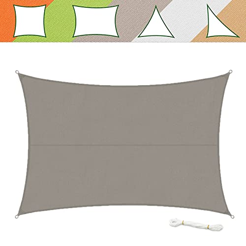 casa pura Waterproof Sun Shade Sail, Garden Sun Shade (Grey, 3 x 5 m) Rectangular Outdoor Garden Patio Sun Shade Canopy Awning, Water Repellent UV Resistant Garden Shade with Fixing Rope