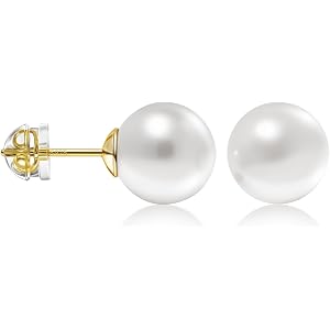 Sercahene Pearl Stud Earrings, 925 Sterling Silver 14K Gold Plated | Shell Pearl Earrings for Women Hypoallergenic Earrings f
