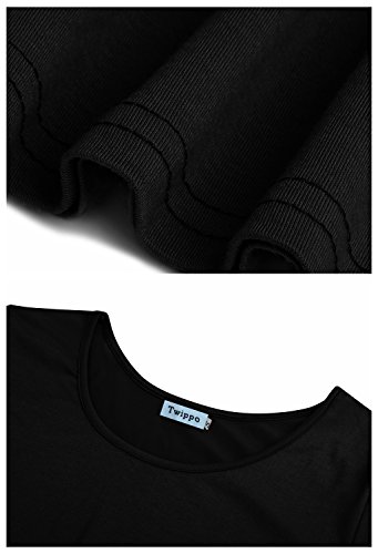 Twippo Women's Long Sleeve Casual Tunic T-Shirt Dresses Autumn Black L - Thumbnail 4