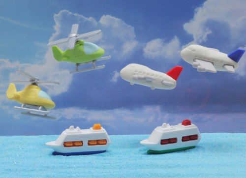 Iwako Japanese Puzzle Eraser 2 Airplanes, 2 Helicopters, 2 Boats - 6 Pcs (Color May Vary)