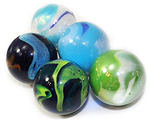 OnlineScienceMall 42mm Bundled Pack of 5 Mammoth-Sized Glass Marbles - Aquatic Set (Shark, Ice, Fungus, Dragonfly, Sea Turtle)