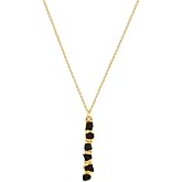 Gempires Raw Gemstone Bar Pendant Necklace for Women 14k Gold Plated Hammer Finish Vertical Pendant Handmade Crystal Jewelry Hypoallergenic Minimal Necklace Gift for Her