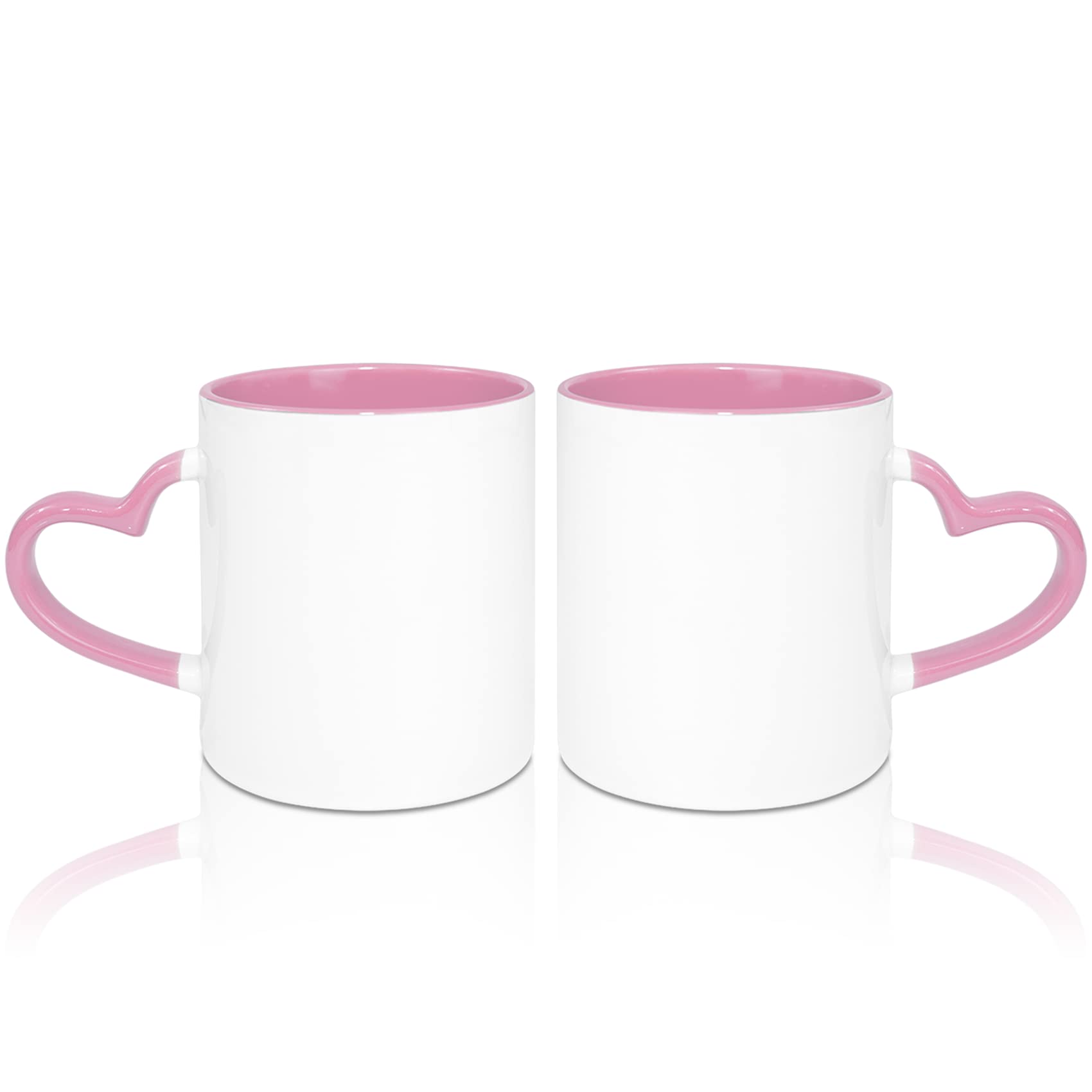 MR.R 11oz Sublimation Blank Coffee Mugs,Cup Blank White Mug Cup with Pink Color Mug Inner and Heart Handle,Set of 2