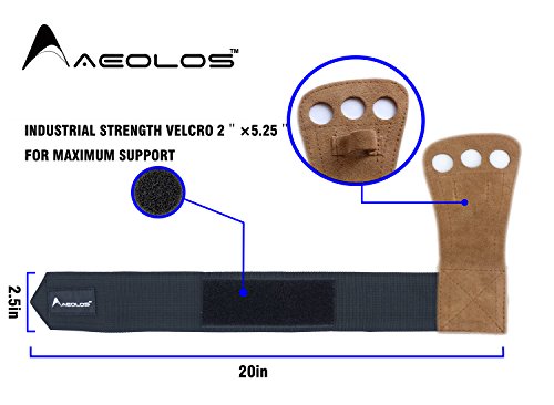 AEOLOS 3 Hole Leather Gymnastics Hand Grips with Wrist Wraps and Carry Bag, Small, Brown
