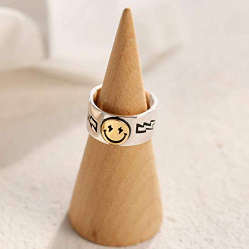 H.D.S.N. Smiling Face Rings Vintage Bands Smiley Ring Wide Chunky Jewelry for Women Men (Gold)