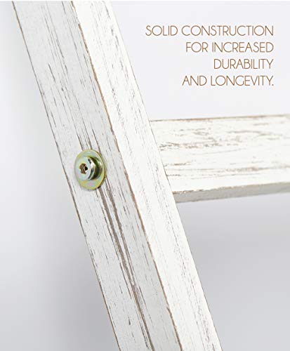 BALIBETOV Blanket Ladder-Decorative Wooden Blanket Rustic Ladder Bathroom Shelf- -Bathroom Decoration-Wooden Clothes Drying Rack-White Shelf-Ladder Bookshelf-Towel Rack Stand (Rustic White, 4)