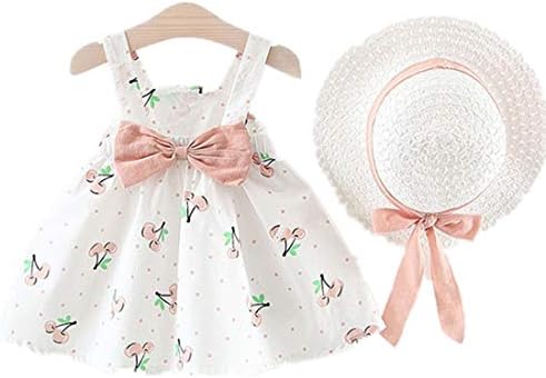 2PCS Baby Dress Girl Outfit Clothes Cotton Floral Vest Dress+Sun Hat Set