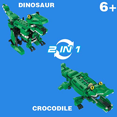 Fistone Building Blocks Electric Induction Toys Dinosaur and Crocodile 2 in 1 Model Sets Assembling Puzzle Toys for Kids and Adults