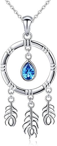 CasFer Inspirational Jewelry S925 Sterling Silver Feather Dream Catcher Necklace for Women, Rolo Chain 18"- by