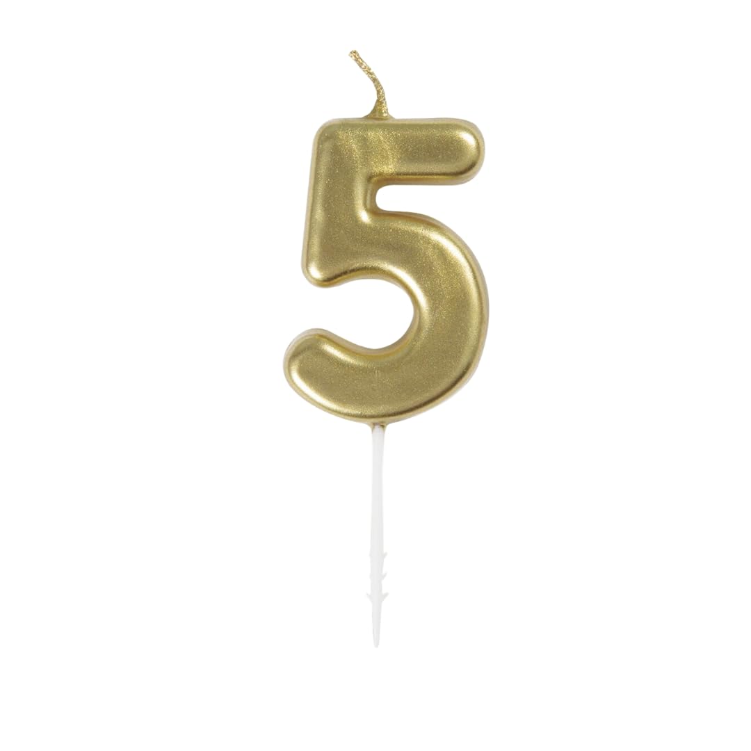 Mini Metallic Gold Number 5 Pick Birthday Candle (3cm x 11cm) - Elegant and Dazzling Party Decoration - Perfect for Birthday/Anniversary Events - 1 Pc