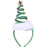 ADJOY Springy Christmas Tree Headband with Bells Star Headwear - One Size Fits Most
