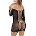 WuyiMC Women's Long Sleeved Mini Dress Seamless Hollow Out Fishnet Chemise Lingerie (Black)
