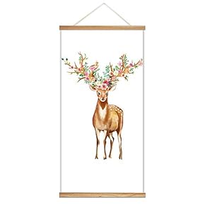 Hanging Poster Wooden Framed Big Beautiful Horn Deer Theme Home Wall Canvas Prints Ready to Hang - 18"x36"