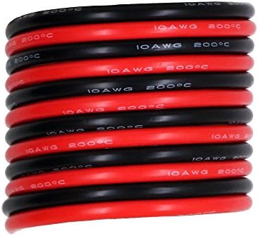 Silicone Wire 10 AWG [10ft Total,5 ft Red and 5 ft Black] –UTUO Red Black 200℃ 600V High Temperature Resistant Tinned Copper Soft Flexible Wire