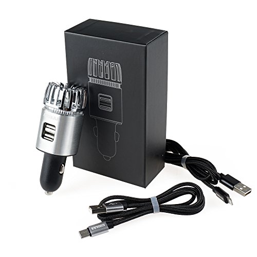 SUUKAA 2 in 1 Negative Ion Car Air Purifier with 2 USB Ports,Air Cleaner Freshener Refesher for 12V Vehicle,Effectively Remove Bad Odors,Smoke,Dust,Pollen,Pet Smell,Food Smell,Bacteria,Aller