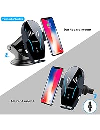 Soporte inalámbrico para cargador de coche, soporte para teléfono para automóvil con sujeción automática 10W 7.5W Qi Soporte de carga rápida Air Vent Phone Dashboard Compatible con iPhone X Xs Max Xr 8 Plus y Samsung Galaxy S8 S9 S10 S9 Nota 9