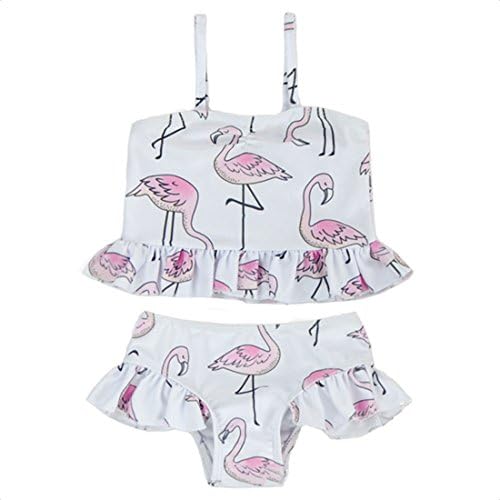 Dan Ching Toddler Girls Cute Swimsuit Bikini Size 5 White Flamingo