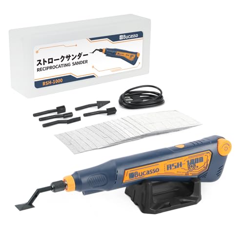 Bucasso Reciprocating Sander, Variable Speed and USB Charging with LED Light, Pencil Sander with 6 Sanding Heads, Ideal for Sanding, Polishing, Finishing and DIY Crafts (Blue)