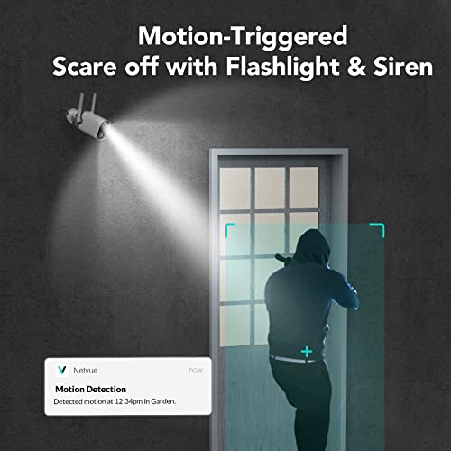 NETVUE Camara Vigilancia WiFi Exterior Batería con Solar, 1080P Camaras de Seguridad Interior, Detección de Movimiento PIR, Visión Nocturna Color, Audio Bidireccional, Cámara sin Cables con Sirena