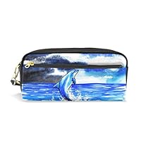 Hulahula Dolphin Leather Student Pencil Case Cosmetic Bag Pen Makeup Pouch for Girl Boy