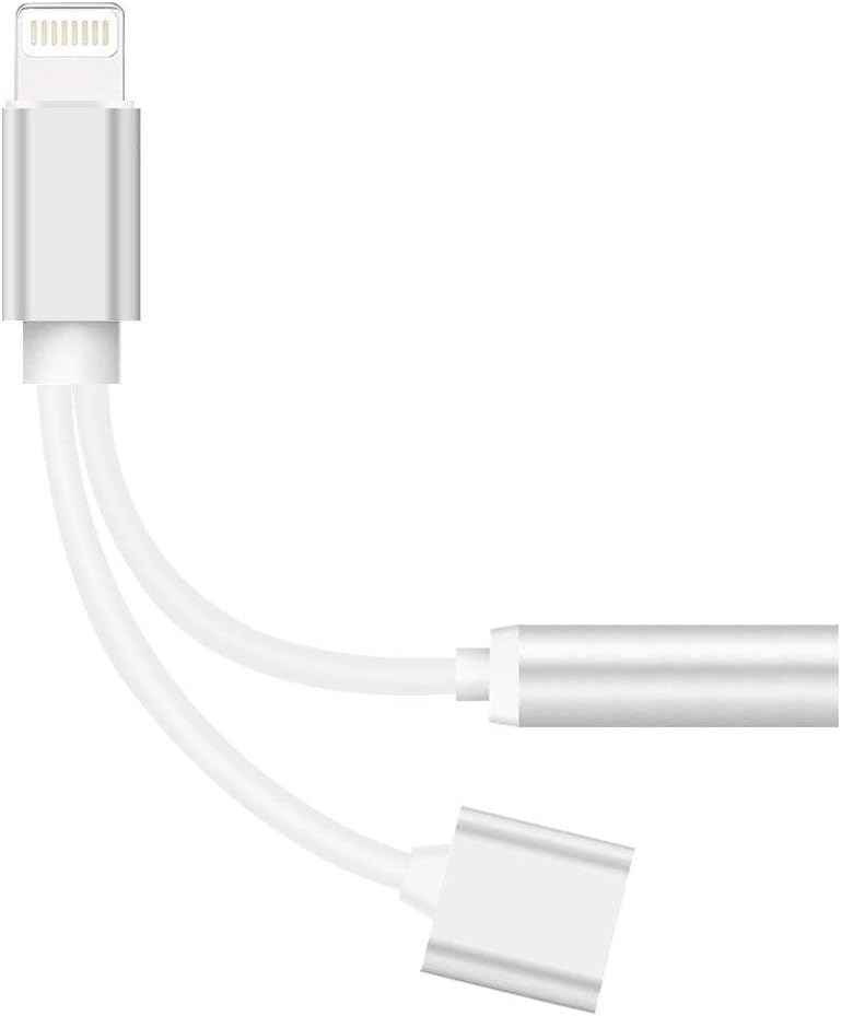 2-in-1 Lightning Splitter Adapter for iPhone 7/8/X/7 plus/8 plus, Double lightning ports for dual Lightning Headphone Audio and Charge Adapter. (Compatible IOS 10.3, IOS 11 and Later)-Silver