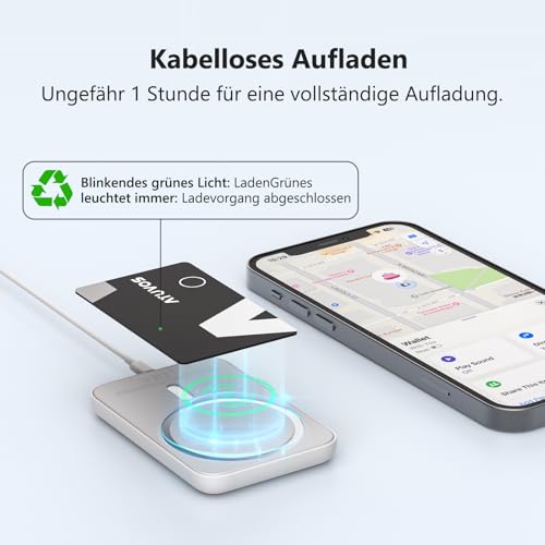 ATUVOS Thin AirTag Card Wallet Tracker Card, Rechargeable Wallet Finder Compatible with Apple Find My (iOS Only, Android Not Supported), Bluetooth Item Finder for Travel Suitcases, Wallets, 1.6 mm
